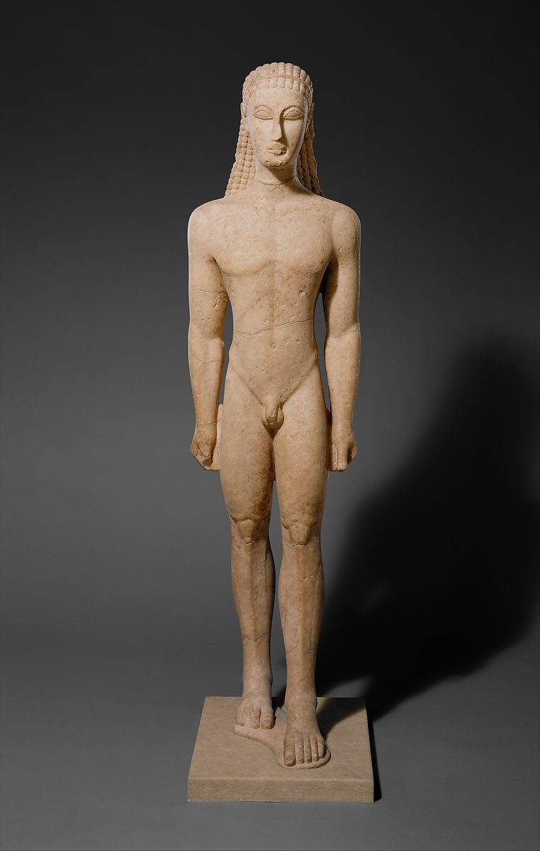Marble statue of a kouros (youth) ca. 590–580 B.C. Greek, Attic. The Metropolitan Museum of Art