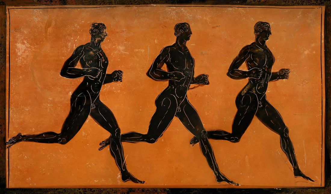 The steady rhythm of three long-distance runners. Adapted from a Panathenaic amphora made in 333 BC.