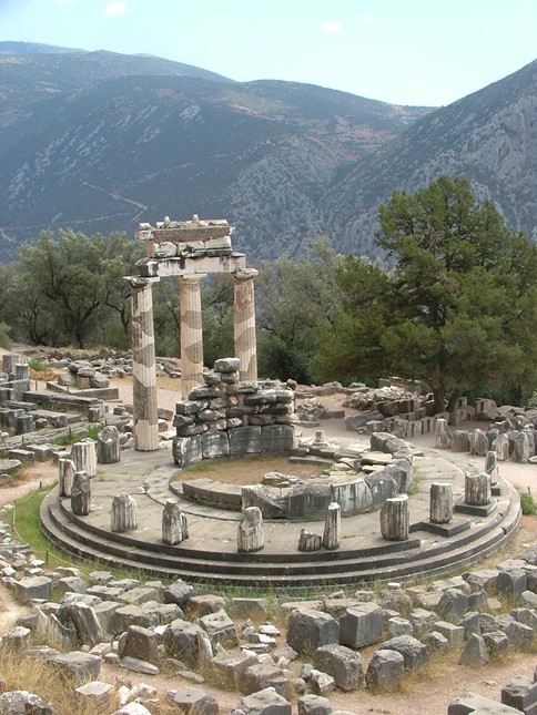 The Tholos temple of Delphi, c. 580 BCE and originally with 20 columns.