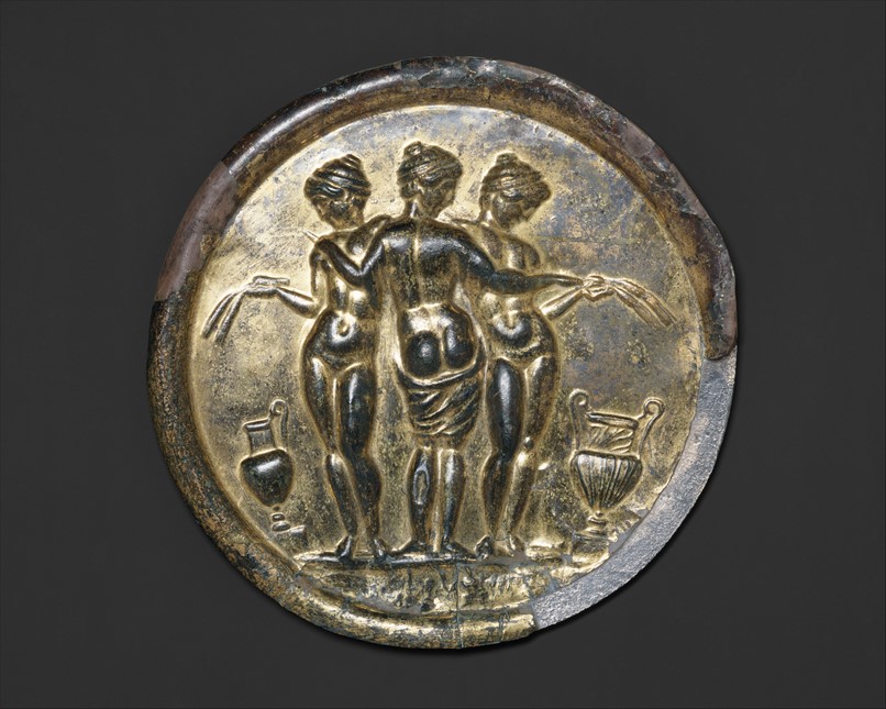 Gilded bronze mirror with the Three Graces,mid-2nd century A.D.