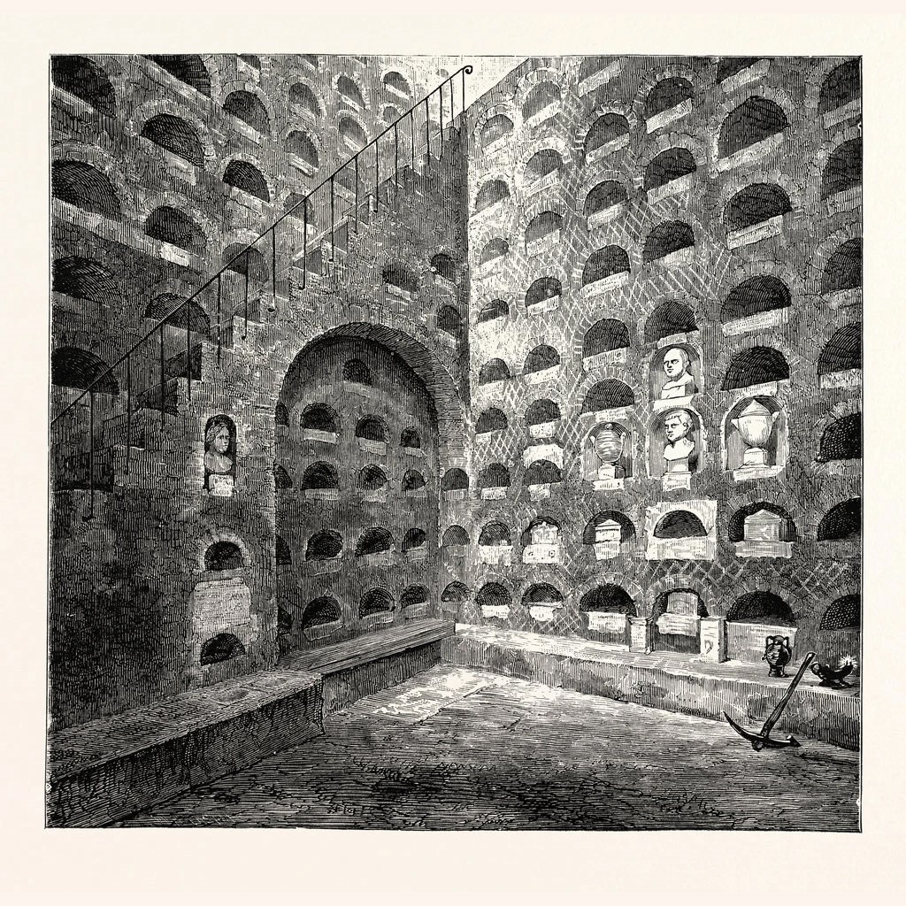 This image depicts an ancient Roman columbarium, a type of burial structure.