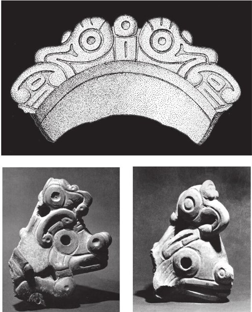 Barrancoid ceramics from the lower Orinoco. Top: a harpy eagle holds a trophy head on in its beak; bottom: a biomorphic head surmounted by a harpy eagle (ca. 900-500 BC). (José Oliver)  https://www.researchgate.net/publication/227093988_The_Archaeology_of_Agriculture_in_Ancient_Amazonia/figures?lo=1