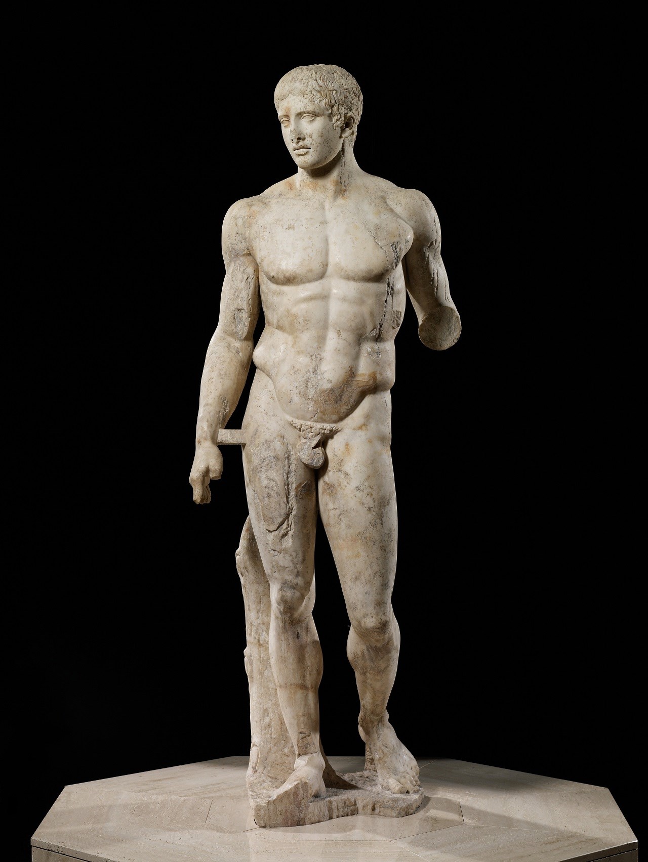 The Doryphoros (after Polykleitos), 27 BCE–68 CE Unknown Roman; Artist: Polykleitos https://collections.artsmia.org/art/3520/the-doryphoros-unknown-roman