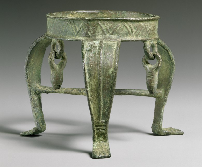 Bronze tripod Period: Late Cypriot II or III  Date: ca. 1450–1050 B.C.  Culture: Cypriot. The Metropolitan Museum of Art