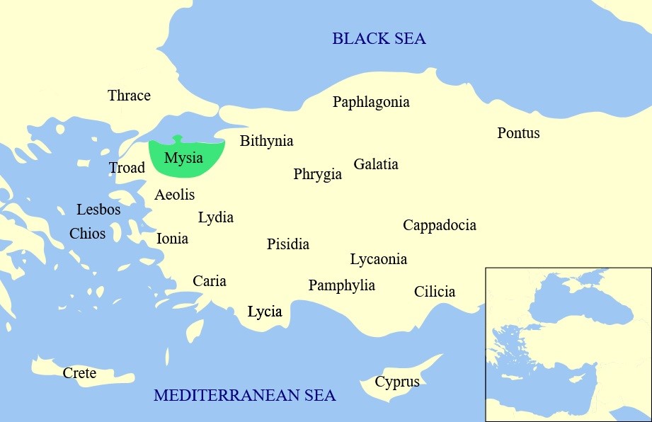 A map of Mysia region in Turkey.