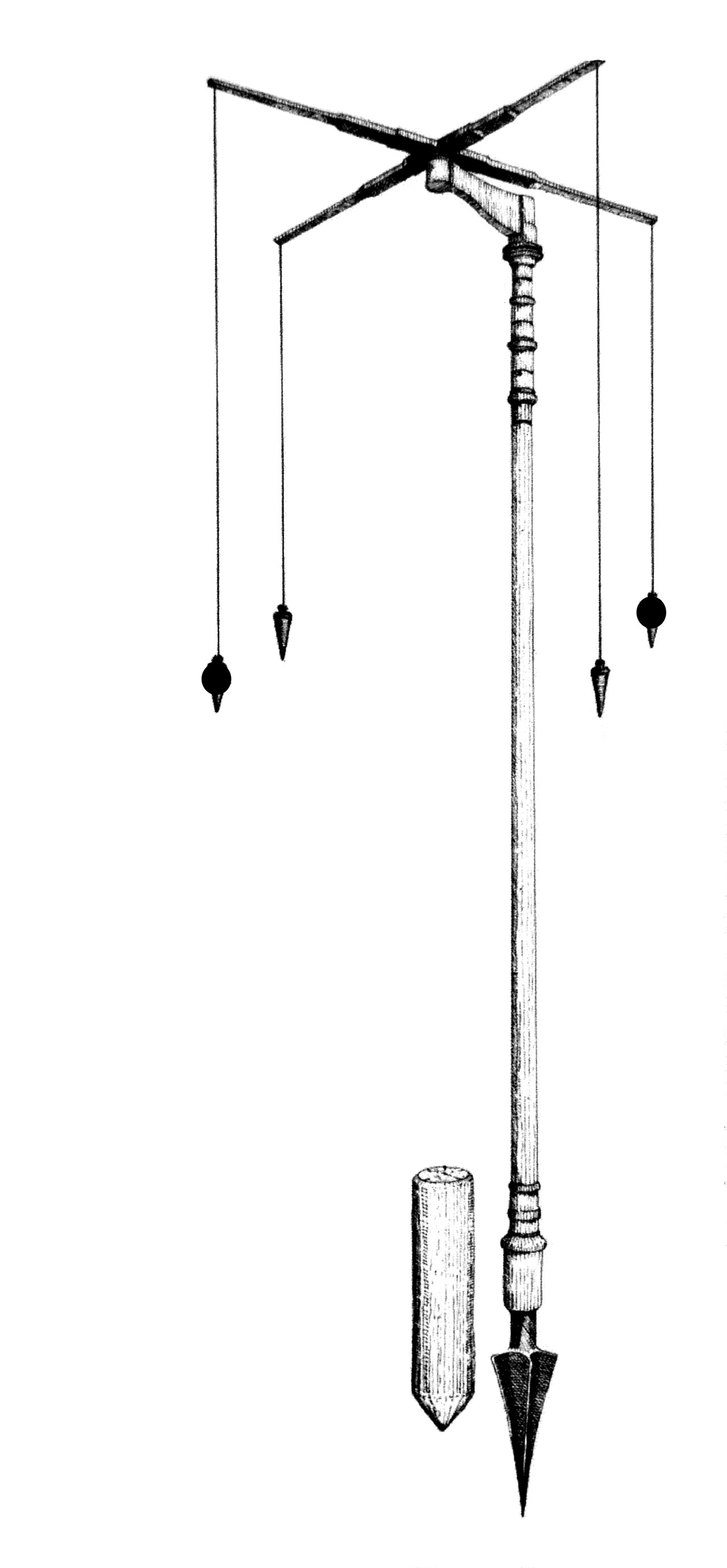 This illustration shows a groma, a surveying instrument used by the Romans to plot straight roads between towns. This simple tool enabled Roman engineers to connect towns even when they were out of sight of each other, for example, with hills in between. https://www.mylearning.org/resources/illustration-of-a-roman-groma