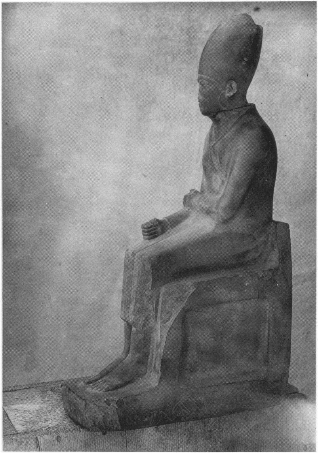 The greywacke statue of Khasekhemwy from Hierakonpolis (Cairo JE 3216I), from an archive negative in the Petrie Museum.